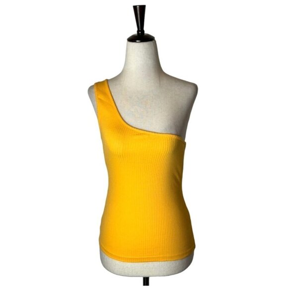 Anthropologie Shirt Women Extra Small Yellow Ribbed‎ Knit One Shoulder Tank Top - Picture 4 of 11